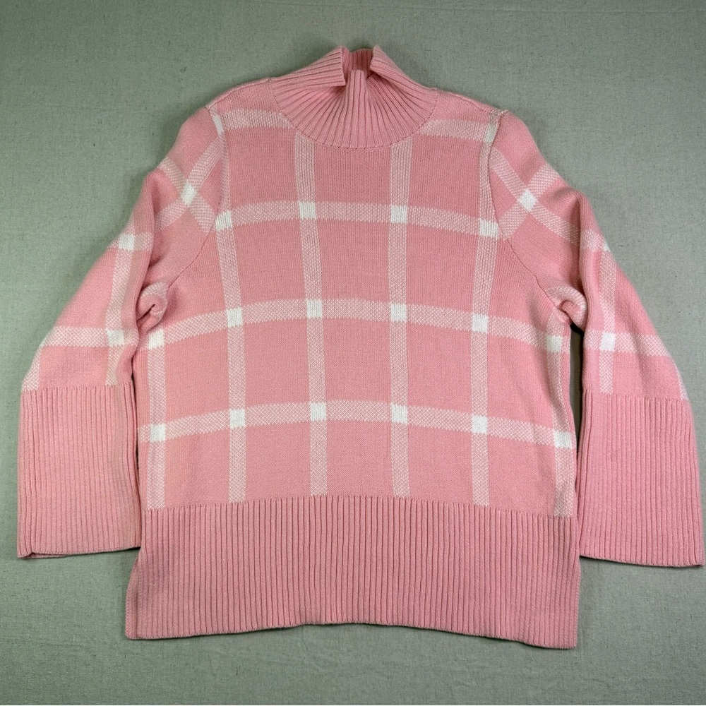 S100 NWOT Free Assembly Chic Pink Checkered Turtleneck Sweater